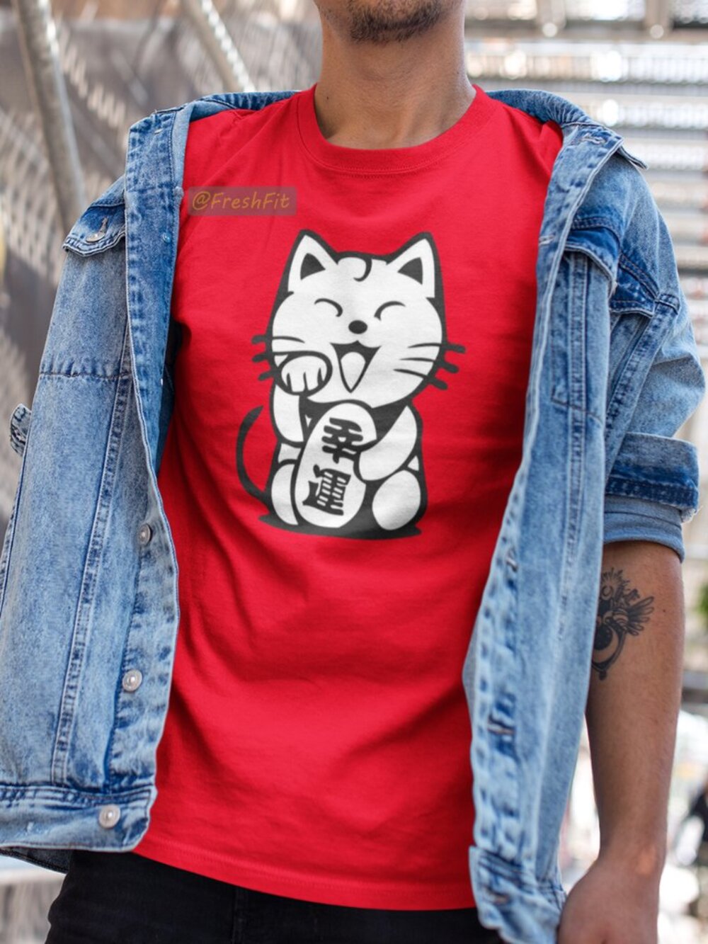 🆕Lucky Cat Maneki Neko Red T-Shirt Graphic Tee